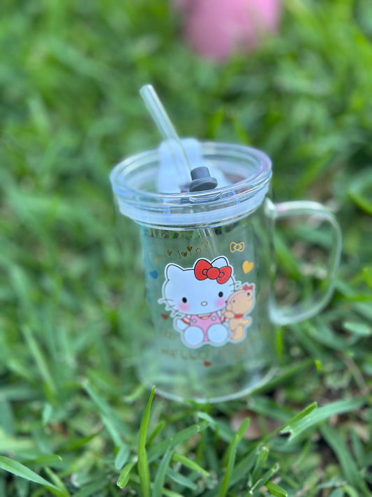 Glass Hello Kitty Cup Red Bow w/th Lid
